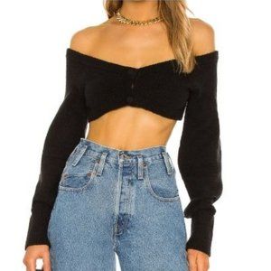 Camila Coelho Knit Off Shoulder Crop Top Black Size XS